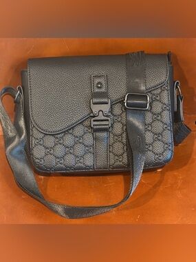 Inspired Black GG Embossed Messenger Bag